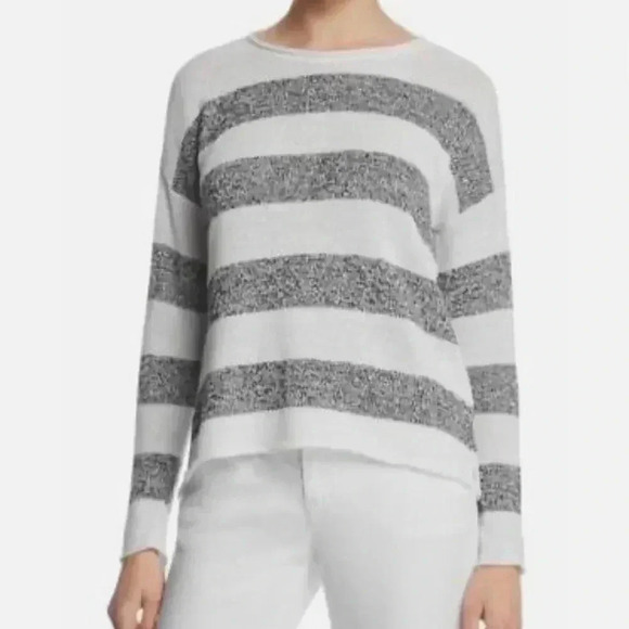 Eileen Fisher Organic Linen Knit Stripe Top/Sweater in Graphite White - Picture 3 of 4